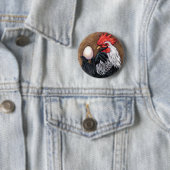 Rooster Egg Drawing Chicken Philosopher Ronde Button 5,7 Cm (In situ)