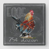 Rooster Eggs On Chalkboard Vierkante Klok (Voorkant)