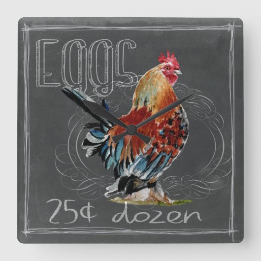 Rooster Eggs On Chalkboard Vierkante Klok (Voorkant)