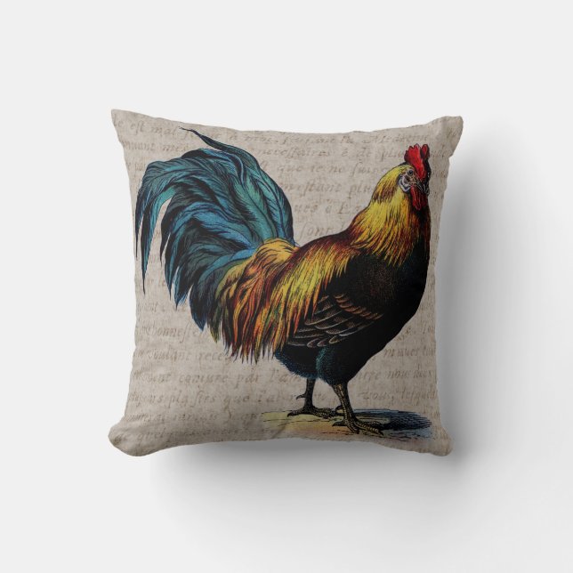  Rooster en Antiek tekstopslag - Aangepast Kussen (Voorkant)