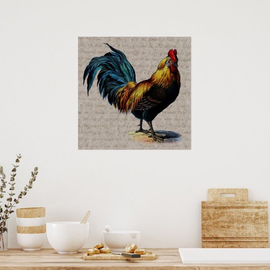 Rooster en Antiek tekstopslag - Aangepast Poster (Keuken)