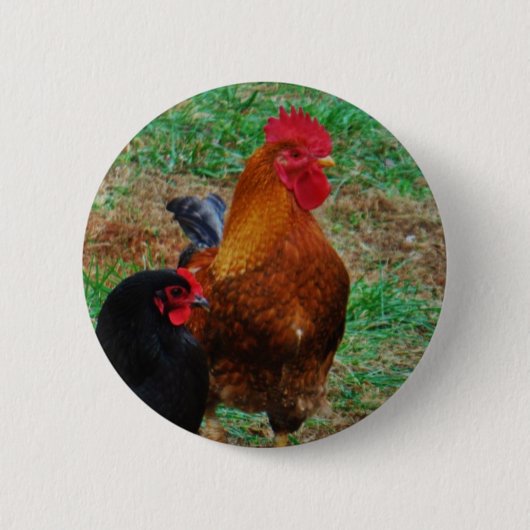 Rooster en Black Hen Ronde Button 5,7 Cm (Voorkant)