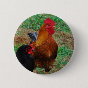 Rooster en Black Hen Ronde Button 5,7 Cm