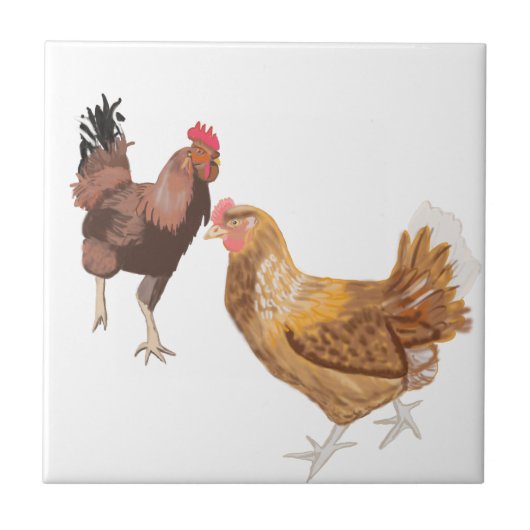 Rooster en Brown Hen Tegeltje (Voorkant)