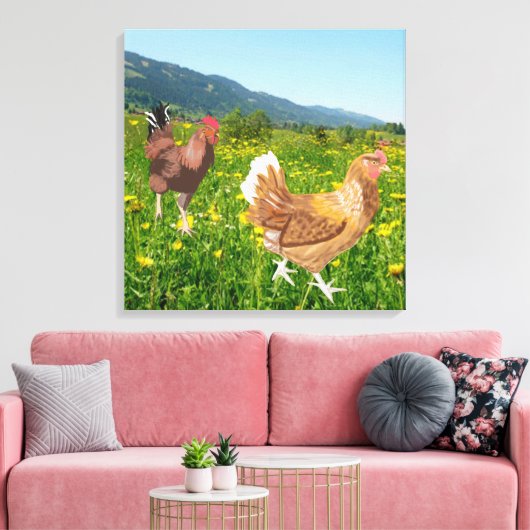 Rooster en Chicken 2 Canvas Afdruk (Insitu (Woonkamer))