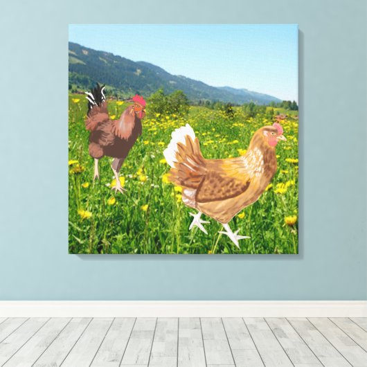 Rooster en Chicken 2 Canvas Afdruk (Insitu (Houten vloer))