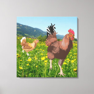 Rooster en Chicken 3 Canvas Afdruk