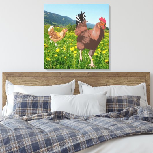 Rooster en Chicken 3 Canvas Afdruk (Insitu (Slaapkamer))