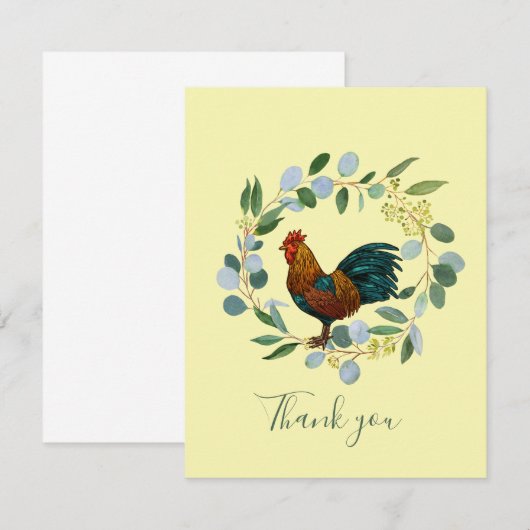Rooster en Eucalyptus Wreath Bedankkaart (Voorkant / Achterkant)
