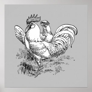 Rooster en Hen - Archiefafdruk Poster