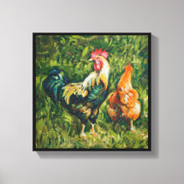 Rooster en Hen Canvas Afdruk