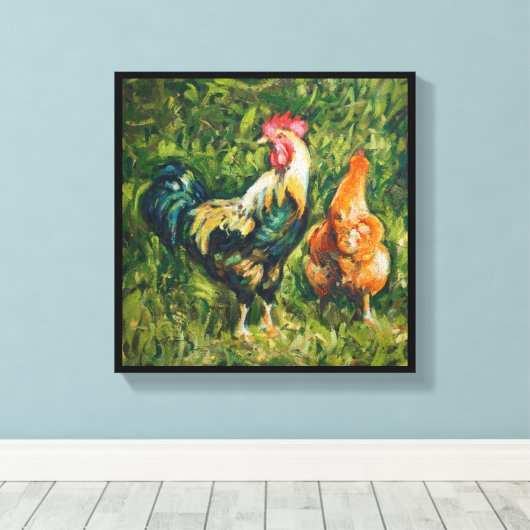 Rooster en Hen Canvas Afdruk (Insitu (Houten vloer))