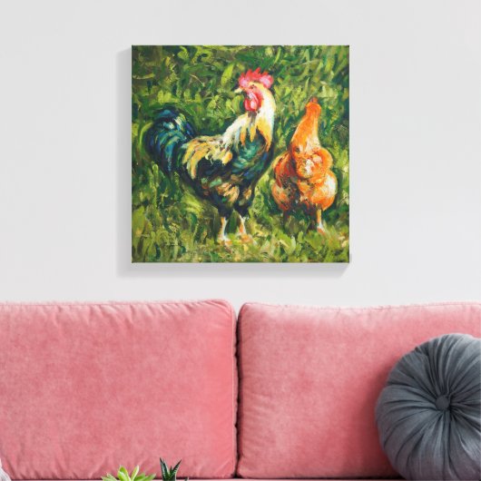 Rooster en Hen Canvas Afdruk (Insitu (Woonkamer))