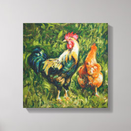 Rooster en Hen Canvas Afdruk