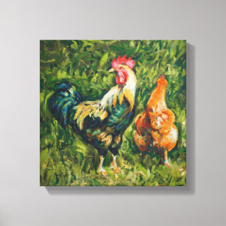 Rooster en Hen Canvas Afdruk