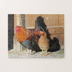 Rooster en Hen Chicken Boerderij Scene Jigzaag Puz Legpuzzel