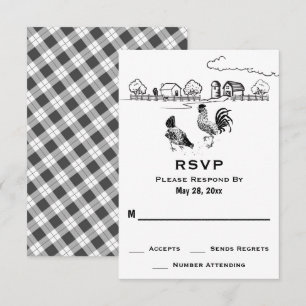 Rooster en Hen Chicken Country Boerderij Wedding RSVP Kaartje