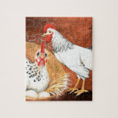 Rooster en Hen met eieren op de Nest Handbeschilde Legpuzzel (Verticaal)