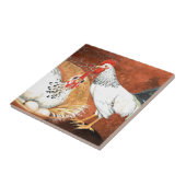Rooster en Hen met eieren op de Nest Handbeschilde Tegeltje (Zijkant)