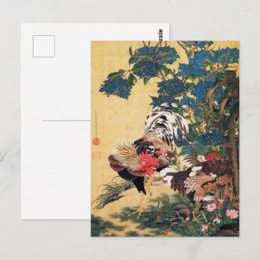 Rooster en Hen met Hydrangeas door Ito Jakuchu Briefkaart (Voorkant / Achterkant)