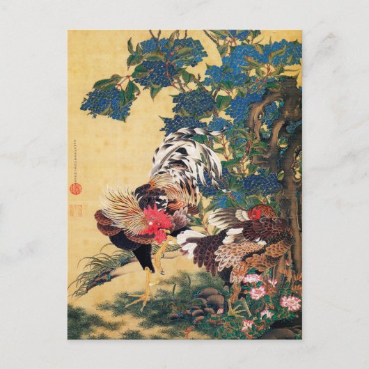 Rooster en Hen met Hydrangeas door Ito Jakuchu Briefkaart (Voorkant)