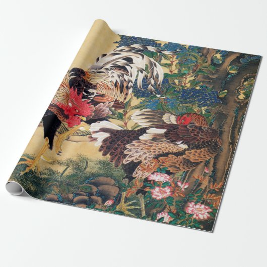 Rooster en Hen met Hydrangeas door Ito Jakuchu Cadeaupapier (Uitgerold)