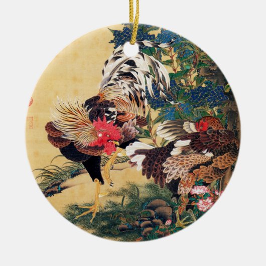 Rooster en Hen met Hydrangeas door Ito Jakuchu Keramisch Ornament (Voorkant)