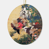 Rooster en Hen met Hydrangeas door Ito Jakuchu Keramisch Ornament (Links)