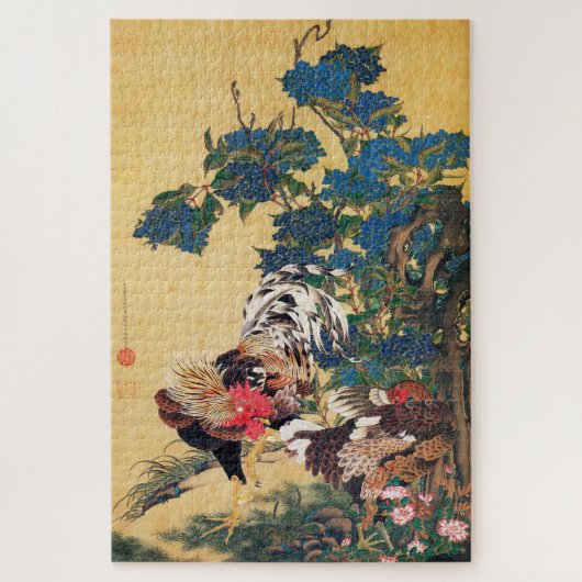 Rooster en Hen met Hydrangeas door Ito Jakuchu Legpuzzel (Verticaal)