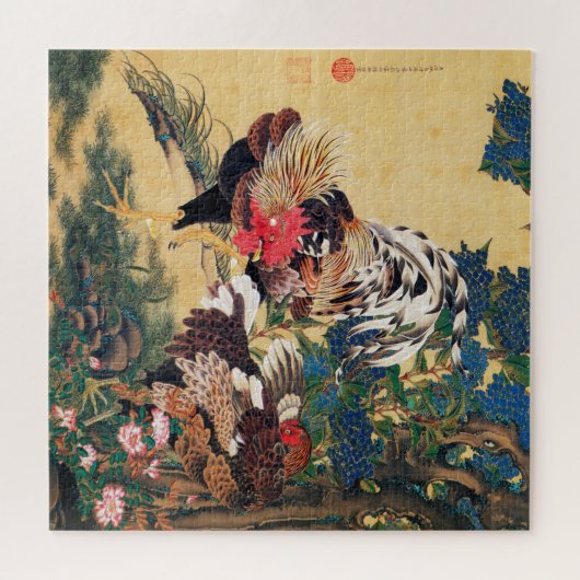 Rooster en Hen met Hydrangeas door Ito Jakuchu Legpuzzel (Horizontaal)
