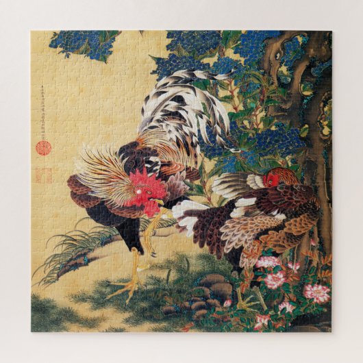 Rooster en Hen met Hydrangeas door Ito Jakuchu Legpuzzel (Verticaal)