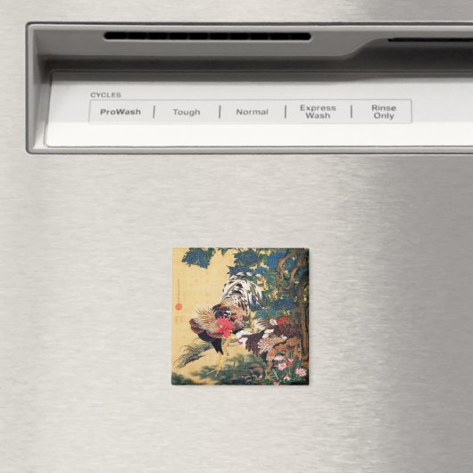 Rooster en Hen met Hydrangeas door Ito Jakuchu Magneet (Insitu (Vaatwasser))