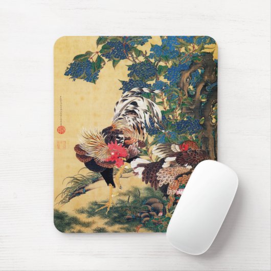 Rooster en Hen met Hydrangeas door Ito Jakuchu Muismat (Met muis)