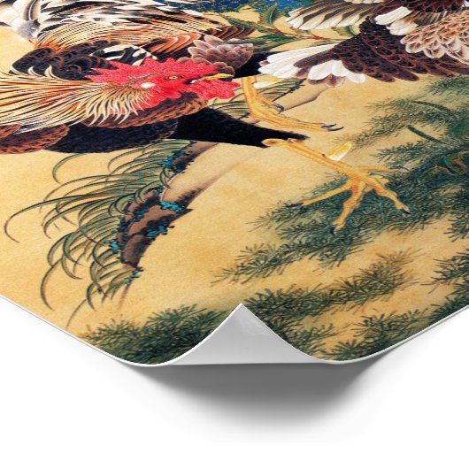 Rooster en Hen met Hydrangeas door Ito Jakuchu Poster (Hoek)