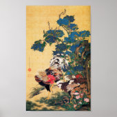 Rooster en Hen met Hydrangeas door Ito Jakuchu Poster (Voorkant)