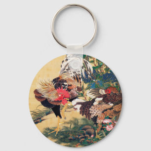 Rooster en Hen met Hydrangeas door Ito Jakuchu Sleutelhanger