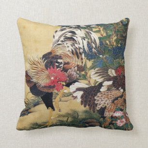 Rooster en Hen met Hydrangeas Kussen