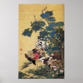 Rooster en Hen met Hydrangeas Poster (Voorkant)