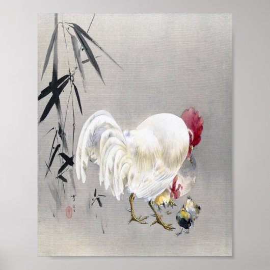 Rooster en Hen met kip, Watanabe Seitei Poster (Voorkant)