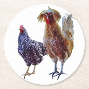 Rooster- en Hen-Onderzetters Ronde Kartonnen Onderzetter