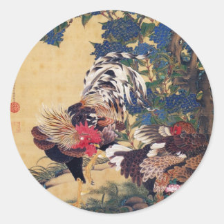 Rooster en Hen Ronde Sticker