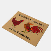 Rooster en hen "Welkom bij onze coop" Deurmat (Schuin)