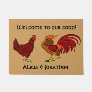 Rooster en hen "Welkom bij onze coop" Deurmat