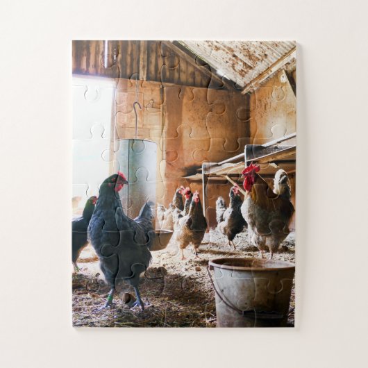 Rooster en hennen in Barn Legpuzzel (Verticaal)