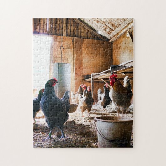 Rooster en hennen in Barn Legpuzzel (Verticaal)
