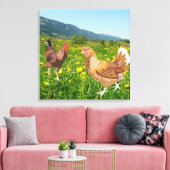 Rooster en kip 1 canvas afdruk (Insitu (Woonkamer))