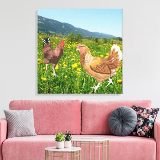 Rooster en kip 1 canvas afdruk (Insitu (Woonkamer))