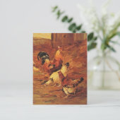 Rooster en kippen briefkaart (Staand voorkant)