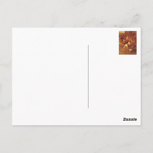 Rooster en kippen briefkaart (Achterkant)