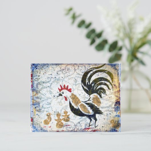  rooster en kippen briefkaart (Staand voorkant)